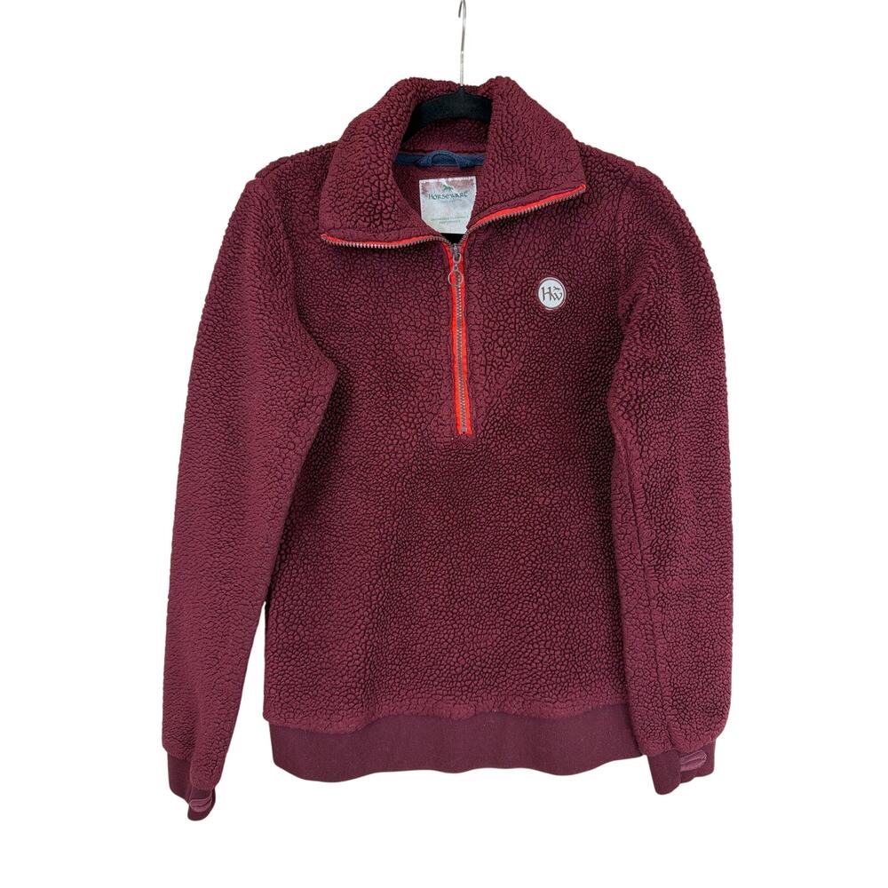 Horseware Ireland Maroon Fleece Jacket Womens S Thumb Holes Three Quarter Zip
